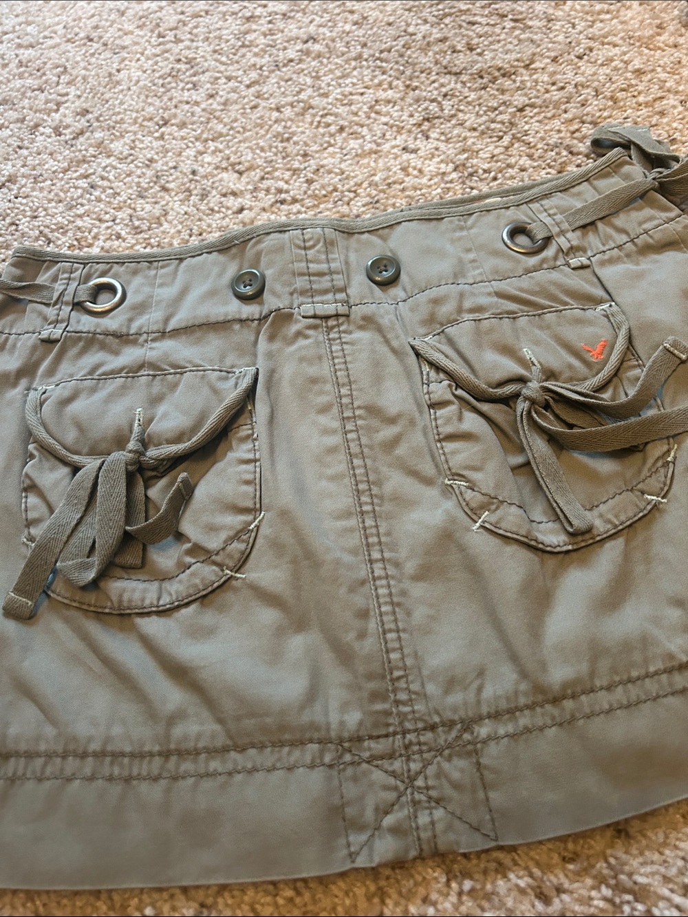 American Eagle Outfitters Olive Utility Mini Skirt with Grommet Ties - Picture 3 of 7